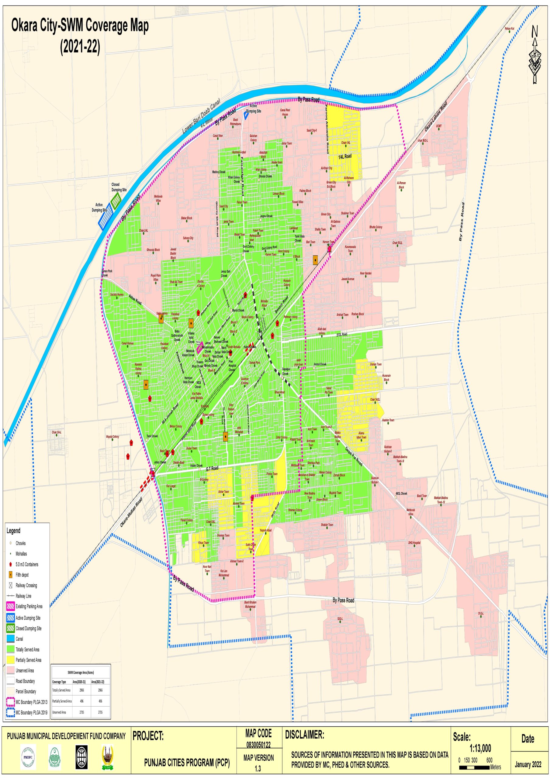 Okara City-SWM Coverage Map 2021-22