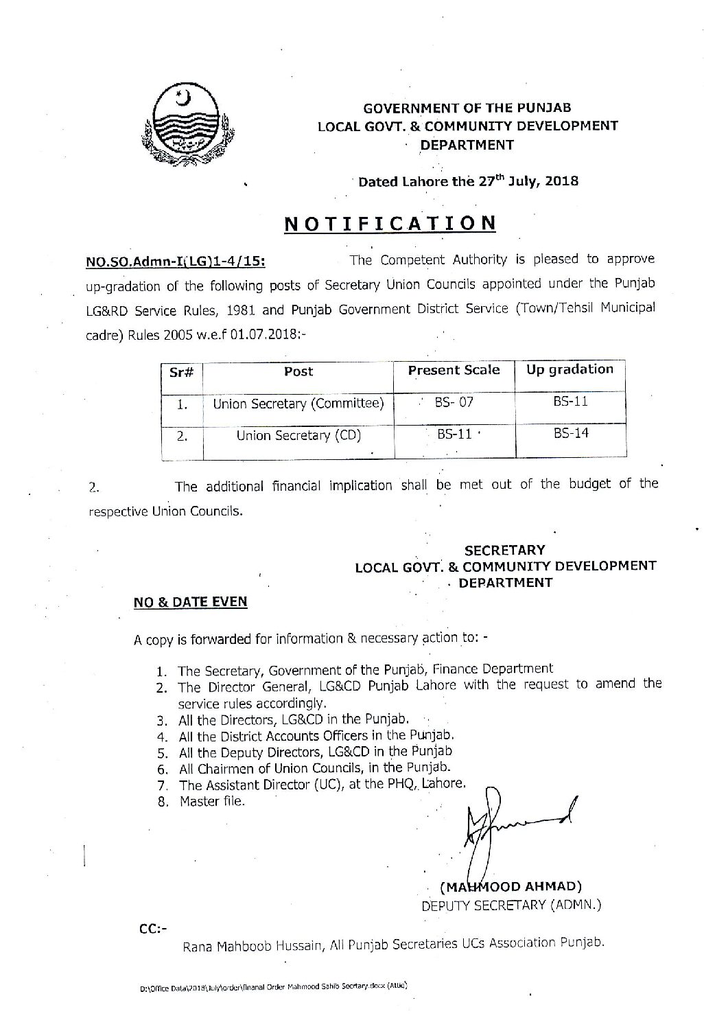 Notification UC Secretaries